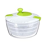 Relaxdays Salatschleuder zum Kurbeln, Profi salad spinner, großer Salattrockner, XL Salatkarusssel 5 Liter, weiß-grün