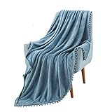SOKAKI Flanell Decke Kuscheldecke mit Quaste Einfarbig Wohndecken Couchdecke Leichte Fleecedecke Tagesdecke für Couch Sofa Bett Schlafzimmer (Blau,200X230cm)