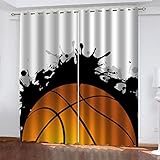 Hundnsney Vorhänge Wohnzimmer Modern Blickdicht 2Er Set 3D Aquarell-Basketballdruck Muster Schlaufenschal Verdunkelungsvorhang Vorhänge Lärmminderung Gardinen Fensterdekoration 260X280cm(HxB)