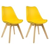 WOLTU BH29gb-2 2 x Esszimmerstühle 2er Set Esszimmerstuhl Design Stuhl Küchenstuhl Holz, Gelb