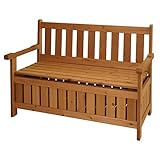 Mendler Gartenbank HWC-L68 mit Stauraum, Truhenbank Sitzbank Staufach Aufbewahrung, Outdoor Tanne Holz MVG 114cm, braun