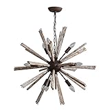 Rustikaler Retro-Kronleuchter aus Holz, Kreativität, Starburst-Pendelleuchte, E14-Sockel, höhenverstellbar, Deckenanhänger für Zuhause, Esszimmer, Wohnzimmer, Küche, Retro-Stil, alt, 72 cm