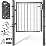 KESSER® Gartentor Premium Gartentür aus Metall verzinktem Stahl, Gartentür für Stabmattenzau Zauntor, Hoftor, inkl. Pfosten mit Schloss Türklinke und Schlüssel, 100 x 106cm Anthrazit