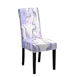 Marmor Stuhlhussen 1er/4er/6er/10er Set Stretch Stuhlbezug für Esszimmerstühle, Waschbarer Stuhlhussen Schwingstühle Stuhlüberzug für Haus Hotel Hochzeit Partys Dekor (6er Set,Helles Lila)