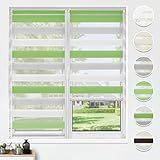HOMEDEMO Doppelrollo Klemmfix ohne Bohren, (Weiss-Grau-Grün, 90x150cm) Duo Rollo Klemmrollo lichtdurchlässig, Fensterrollo Sichtschutz