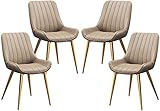 Moderner Esszimmerstuhl aus PU-Leder, 4er-Set, Küchenstühle mit gepolstertem Sitz und Rückenlehne, Metallbeinen, Lounge-Stühle, Esszimmerstühle (Farbe: Beige)