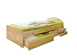 Einzelbett Schubkastenbett Erna Massivholz Kiefer Natur 100 x 200 cm
