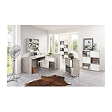 FMD Möbel, 367-001 Diego Schreibtisch, Holzwerkstoff, Sandeiche/Hochglanz-Weiß, Maße 134.0 x 141.0 cm