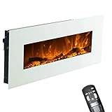 GLOW FIRE Neptun Weiß Elektrokamin mit Heizung und Kaminfeuer (84 cm) - elektrischer Kamin mit LED-Licht, zuschaltbarem Heizlüfter & Fernbedienung - zum Aufhängen an der Wand - weiß, max. 1500 W