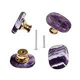 4 Stück Natürliche Amethyst Knöpfe, Kristall knäufe Griffe, Kabinett Schrank Stein knäufe Zieht, Möbelknöpfe lila Griffe für Kommode Schrank Möbel Tür DIY mit Schrauben (Amethyst)