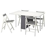 Ikea TERJE/KALLHÄLL Tisch und 4 Stühle, 33/89/145x98 cm, weiß/hellgrau/Knisa weiß/hellgrau