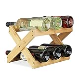 Relaxdays Weinregal Bambus, X Shape, 8 Flaschen, Landhaus-Stil, klein, Flaschenregal faltbar, HBT 22 x 36 x 20 cm, natur