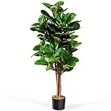 COSTWAY 120cm Künstlicher Feigenbaum, Kunstpflanze deko mit Blumentopf, Kunstbaum Dekopflanze Zimmerpflanze für Zuhause und Büro, Grün