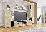 Furnix Mediawand Sara Schrankwand Wohnwand Wandschrank Wohnzimmer 4-TLG Set - TV Lowboard, Vitrine, Hängeregal und Wandregal Freistehend inkl. LED-Beleuchtung(B 240 x H 180 x T 40,2 cm) Farbe Sonoma