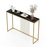 FATIVO Konsolentisch Marmor Schmal Gold: Eingang Tisch Skandinavisch mit Gold Metallgestell, Flurtisch für Schlafzimmer Wohnzimmer 120×30×79cm Schwarz