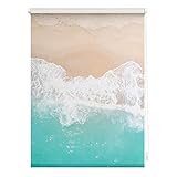 Lichtblick Klemmfix Verdunklungs-Rollo mit Motiv, ohne Bohren, Blickdicht, Seitenzugrollo, Made in Germany, The Beach - Türkis Beige 100 cm x 150 cm (B x L)