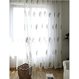 Ayoiow Vorhänge Verdunklung, Vorhang Weiß 140X215CM Ür Maximale Verdunkelungsvorhang In Wohnräumen Schlafzimmern Büros Gestickte Blätter