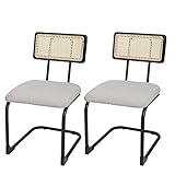 2er-Set Freischwinger-Stuhl HWC-K88, Stuhl Lehnstuhl, MVG-Zertifiziert Holz Rattan Metall Bouclé - Stoff/Textil hellgrau