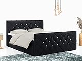 MKS MEBLE Boxspringbett - Doppelbett mit Multipocket-Matratze - Modern Bett - Praktisch Polsterbett mit Kopfstütze und Fußteil - Deko Bed Milanesi 120x200cm - H3 Schwarz