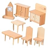 HONMEET 8 Stück Kleine Holzmöbel Esstisch-Set Möbel Kidult Spielzeug Stuhl-Set Mini-Modellmöbel Mini-Gartenstuhl Möbel Möbel Handwerk Miniaturmöbel Kind