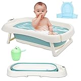 Ansobea 50L Baby Badewanne, Faltbare babywanne mit Anti Stütze, baby wanne mit Echtzeit-Temperaturmessung, Badewanneneinsatz Baby-Badewanne, Baby Badewanne für Babys 0-6 Jahre, 83x46x21cm, Grün