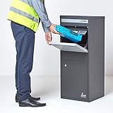 Smart Parcel Box L grau 42x39x103 cm, Paketbriefkasten mit Rückholsperre, sichere Paketbox für Zuhause und Unternehmen, Entnahme hinten & vorne