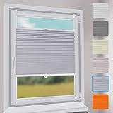 Sekey Premium Plissee - Hochwertiges Faltrollo ohne Bohren - 90 x 130cm - Jalousie für Fenster & Tür - Sonnenschutz - lichtundurchlässig - Hellgrau