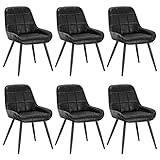 WOLTU Esszimmerstühle 6er Set, Polsterstuhl Kunstleder, Küchenstuhl gepolstert, Akzentstuhl für Wohnzimmer Schlafzimmer Küche, ergonomischer Stuhl mit Rückenlehne, Schwarz, BH332sz-6