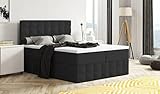 Moderne Boxspringbett MERA Premium Bett mit Bettkasten Ziernähten Bonell Matratze H3 Federkern Topper Polsterbett Doppelbett Schlafzimmer (180 x 200, Schwarz - Aura 18)