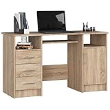 PC-Schreibtisch Ana mit Tastaturablage | Office Desk | Computertisch | Bürotisch | 3 Schubladen, 1 Ablagefach mit Tür, 2 offene Ablagefächer, B124 x H74 x T52 cm, 45 kg | Sonoma Eiche