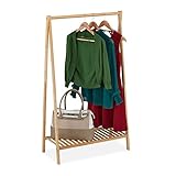 Relaxdays Kleiderständer, Bambus, freistehende Garderobe mit Ablage, Flur & Wohnzimmer, HxBxT: 120 x 67 x 35 cm, natur