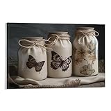 UWINK Stilvolle Vase Leinwand Kunst Poster Schmetterling Blumen Schmetterling Moderne Stil Wand Poster Schlafsaal Dekor Malerei Kunst