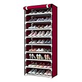 LMOLING Schuhregal, 11,8 X 23,6 X 63 Zoll, 10 Stufiger Schuh Organizer aus Leder, Fuchsiafarbener Schuh Organizer, Geeignet für Tür, Schrank, Garage, Schlafzimmer, Garderobe