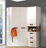 Marmex Set Grant 15, im Set: Eckschrank + Bücherregal, Ecke Ankleidezimmer mit Standregal, Eckmöbelset für Jugendzimmer, Kinderzimmer, Großer Eckgarderobe (weiß + Riviera Eiche)