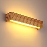 PaRfco Nordische gestreifte Massivholzlampe, hölzerne LED-Wandlampe, rechteckiger Spiegel, Scheinwerfer, Schlafzimmer, Nachttisch, Badezimmer, Wandleuchte, Beleuchtungskörper, Wandleuchte im japani
