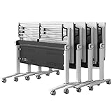 Klappbare Konferenzraumtische, rechteckiger Seminartisch auf stummen Rädern, mobile Schulungstische mit Klappdeckel und Sichtschutz, für Heimbüro, Besprechungsraum, kleiner Raum, 3 Stück ( Größe : L14