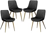 Moderner Esszimmerstuhl aus PU-Leder, 4er-Set, Küchenstühle mit gepolstertem Sitz und Rückenlehne, Metallbeinen, Lounge-Stühle, Esszimmerstühle (Farbe: Schwarz)