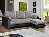 Vente-unique Ecksofa mit Schlaffunktion - Stoff & Kunstleder - Grau & Schwarz - Piana