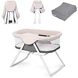 COSTWAY 2 in 1 Stubenwagen klappbar, Reisebett mit Schaukelfunktion, Beistellbett bis 15kg belastbar, Babywiege inkl. Transporttasche und Matratze, geeignet für Baby von Geburt (Grau)