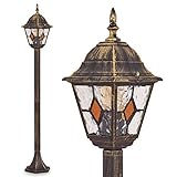 Außenleuchte Antibes, Kandelaber in antikem Look, Aluguß in Braun/Gold mit Klarglas-Scheiben, Wegeleuchte 110 cm, E27-Fassung, Retro/Vintage Gartenlampe IP44, ohne Leuchtmittel