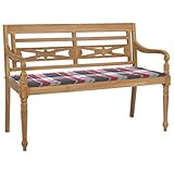 Youuihom Verandabänke, Terrassenbänke für den Außenbereich, Batavia-Gartenbank Rotes Karomuster-Kissen 120 cm Teak Massiv Geeignet für Hof, Garten, Terrasse, Balkon, Cafe