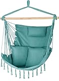 Hängesessel 100x130x75cm – bis 140 kg - Outdoor Sessel mit Kissen - Sitzsack zum Hängen Schaukel Für Garten und Zimmer – Boho – Fransen Brasilianischer Stuhl - Grün