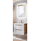 Lomadox Badezimmer Waschplatz Set in Hochglanz weiß LUTON-56 61 cm Waschtisch & LED-Spiegel, B/H/T ca. 61/200/46 cm