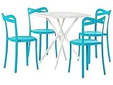 Beliani Gartenmöbel Set Kunststoff weiß/blau Tisch quadratisch 4 Stühle Sersale/Camogli