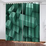 GSKOQD Verdunklungsvorhänge 3D Digitaldruck Dreidimensionale Grüne Geometrie Ösen Vorhang 2Er Set 220X214Cm (B X H) Verdunkelungsvorhang Blickdicht Gardinen Kinderzimmer Schlafzimmer Wohnzimmer The