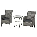 Outsunny Rattan Gartenmöbel Set mit Beistelltisch Bistroset 3-TLG. Balkonmöbel Set Rattan Gartenset Sitzgarnitur mit Sitzkissen Polyrattan + Stahl Grau 60 x 58,5 x 89,5 cm