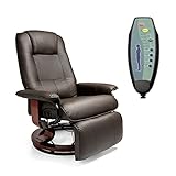 Cherbowing Relaxsessel mit liegefunktion Massage 360° drehbar 150° neigbar mit Fußstütze Wohnzimmer Büro Schlafzimmer Massagesessel Fernsehsessel TV Sessel mit Liegefunktion Kunstleder (Braun)