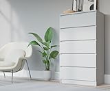 3E 3xE living.com Kommode mit 5 Schubladen, Farbe: Weiss Matt, H: 124 cm, B: 70 cm, T: 39 cm. Schrank für Wohnzimmer, Büro, Schlafzimmer, Komodenschrank weiß Schlafzimmer