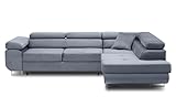 BETTSO -Ecksofa mit Schlaffunktion und Bettkasten, Couch für Wohnzimmer, Schlafsofa Sofagarnitur Sofa Eckcouch L-Form Wohnlandschaft mit Bettfunktion (270x85x200cm) Venus Hellgrau Rechts