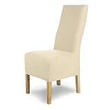 SCHEFFLER-Home Stuhlhussen Stretch Luna-Lang/Stuhlüberzug 6er Set Creme/elastische Flanell Stuhlabdeckungen/Stuhlhussen Schwingstühle/Spann-Bezug Stuhl Überwurf als eleganter Schonbezug